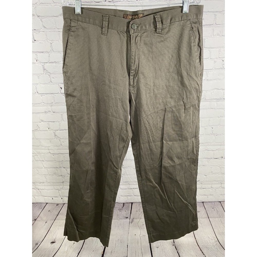 Koutons Collezioni Mid Rise Army Green Flat Front Casual Dress Pants W35 I26